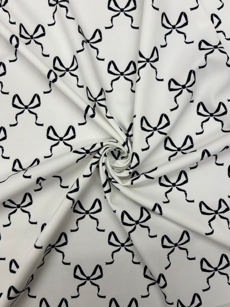 Bow Print Spandex Fabric - White/Pink Bow Print, 58"/60" Width (1 Yard)