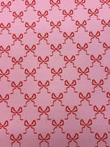Bow Print Spandex Fabric - White/Pink Bow Print, 58"/60" Width (1 Yard)