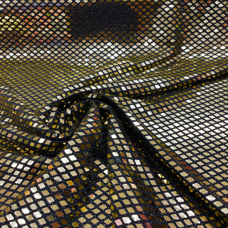 Gold Diamond Sequin Metallic Lurex Fabric - Black, Diamond Sequin Pattern, 58" Width (1 Yard)