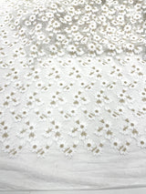 Ivory/Gold Metallic French Inspired Embroidered Lace Fabric - Floral Embroidery, Soft Off White Tulle Mesh, 54" Width (1 Yard)