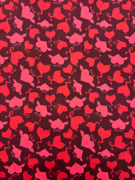 Devil Heart Print Polyester Spandex Fabric - Devil Heart Print, 58"/60" Width (1 Yard)