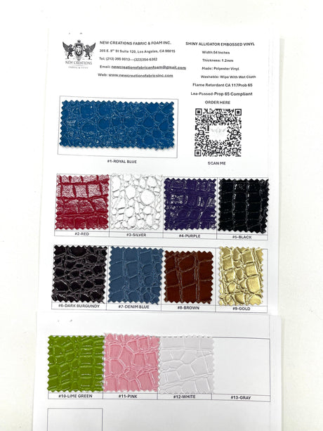 Shiny Alligator 3D Embossed Vinyl Fabric - Textured Alligator Emboss, 54" Width (1 Yard)