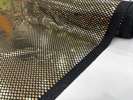 Gold Diamond Sequin Metallic Lurex Fabric - Black, Diamond Sequin Pattern, 58" Width (1 Yard)
