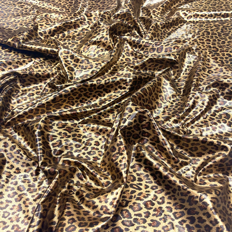 Cheetah Print Stretch Latex Fabric - Brown/Black Cheetah Print, 58" Width (1 Yard)