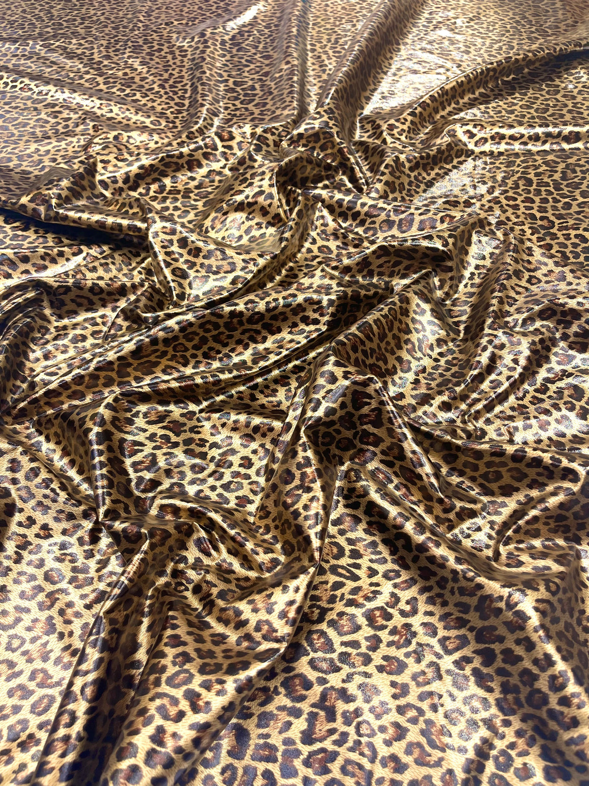 Cheetah Print Stretch Latex Fabric - Brown/Black Cheetah Print, 58" Width (1 Yard)