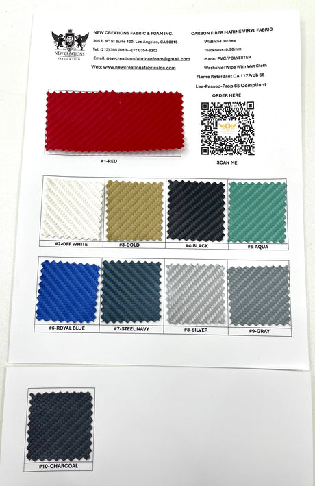 Carbon Fiber Marine Vinyl Fabric - Carbon Fiber Pattern, 54" Width (1 Yard)