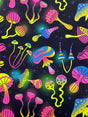 Black Trippy Mushroom Polyester Spandex Fabric - Black Mushroom Print, 58"/60" Width (1 Yard)