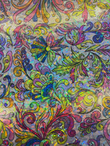 Rainbow Abstract Floral Shattered Glass Metallic Spandex Fabric - Rainbow Abstract Floral, 36" X 60" (1 Yard)