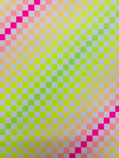 Neon Rainbow Checkered Polyester Spandex Fabric - Neon Rainbow Checkered, 58"/60" Width (1 Yard)