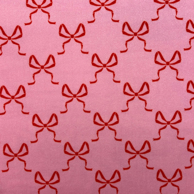 Bow Print Velvet Velvet Fabric - Pink, White Bow Print, 1 Yard