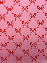 Bow Print Velvet Velvet Fabric - Pink, White Bow Print, 1 Yard