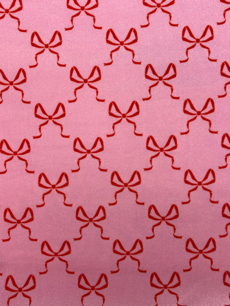 Bow Print Velvet Velvet Fabric - Pink, White Bow Print, 1 Yard