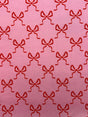 Bow Print Velvet Velvet Fabric - Pink, White Bow Print, 1 Yard