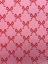 Bow Print Velvet Velvet Fabric - Pink, White Bow Print, 1 Yard