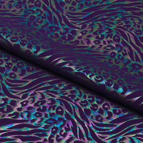 Funky Leopard Hologram Spandex Fabric - Leopard And Tiger Stripe Oil Slick Foil, 56/58" Width (1 Yard)