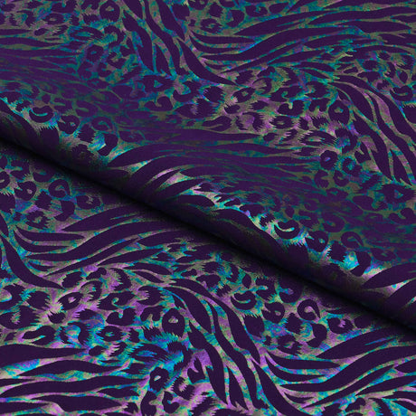 Funky Leopard Hologram Spandex Fabric - Leopard Tiger Stripe Oil Slick Foil, 56/58" Width (1 Yard)