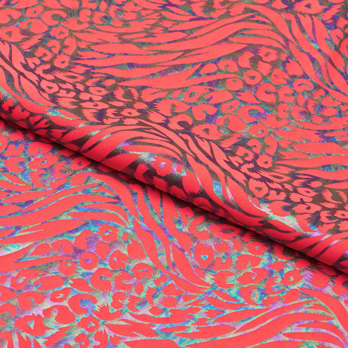 Funky Leopard Hologram Spandex Fabric - Leopard Tiger Stripe Oil Slick Foil, 56/58" Width (1 Yard)