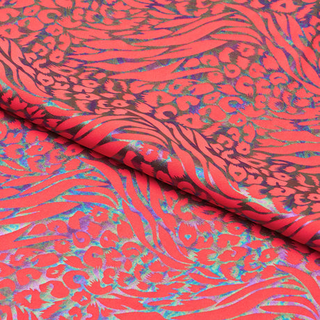 Funky Leopard Hologram Spandex Fabric - Leopard Tiger Stripe Oil Slick Foil, 56/58" Width (1 Yard)