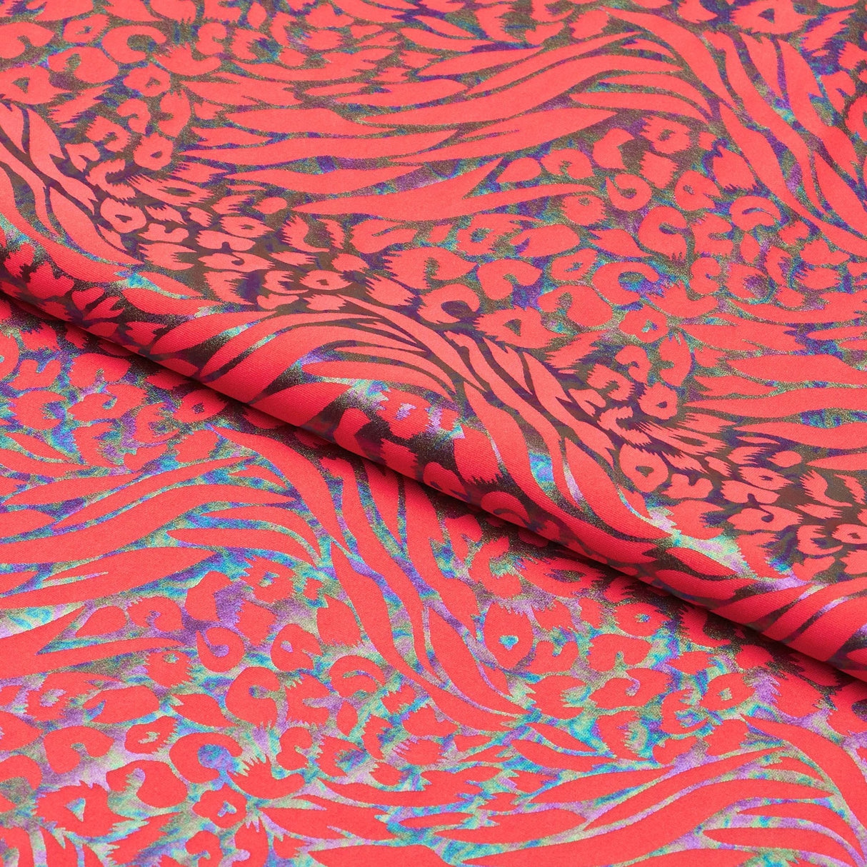 Funky Leopard Hologram Spandex Fabric - Leopard And Tiger Stripe Oil Slick Foil, 56/58" Width (1 Yard)