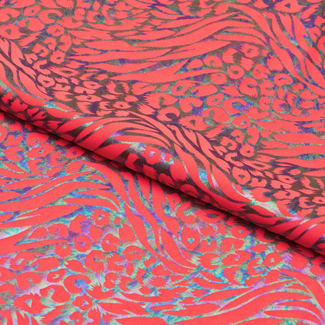 Funky Leopard Hologram Spandex Fabric - Leopard And Tiger Stripe Oil Slick Foil, 56/58" Width (1 Yard)