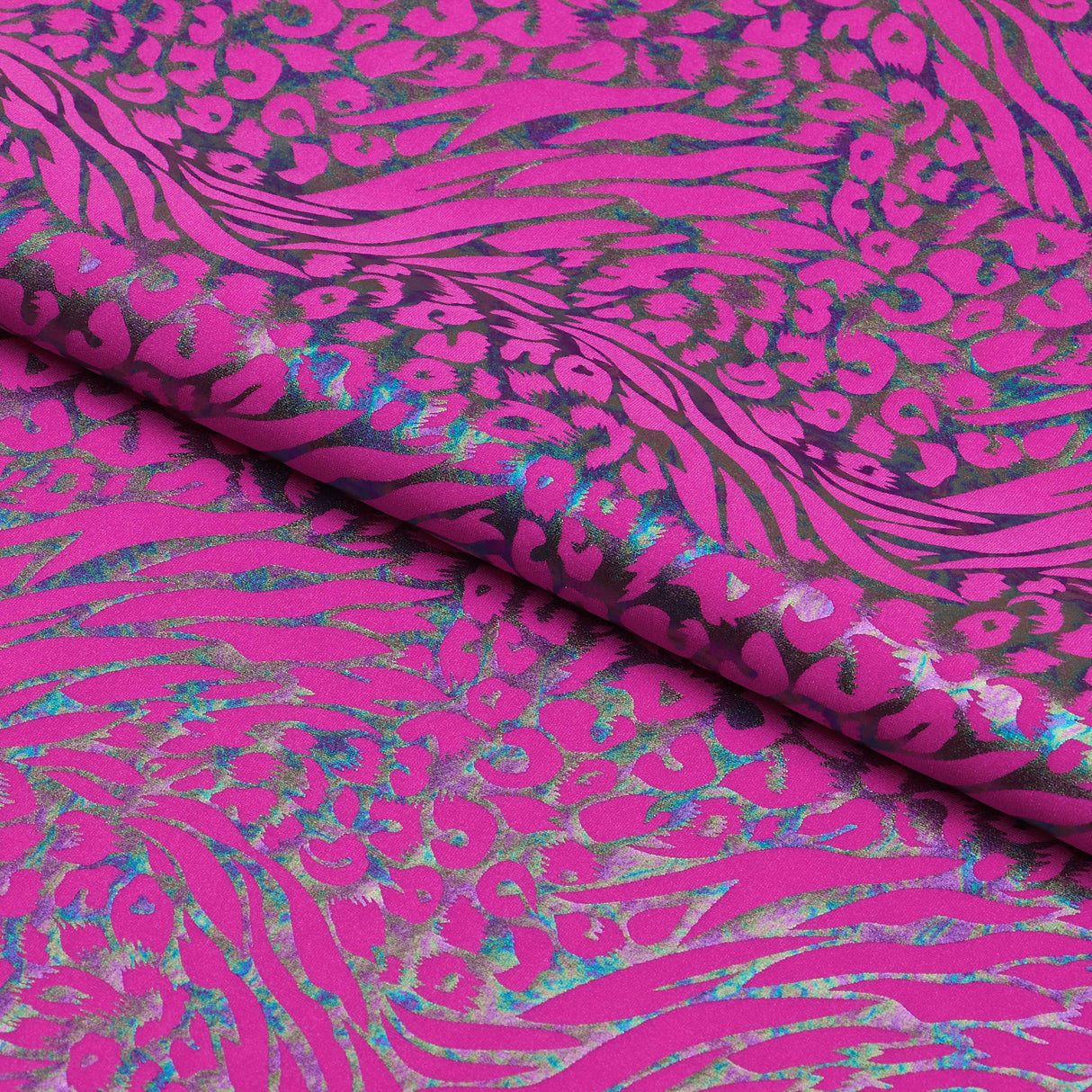 Funky Leopard Hologram Spandex Fabric - Leopard Tiger Stripe Oil Slick Foil, 56/58" Width (1 Yard)