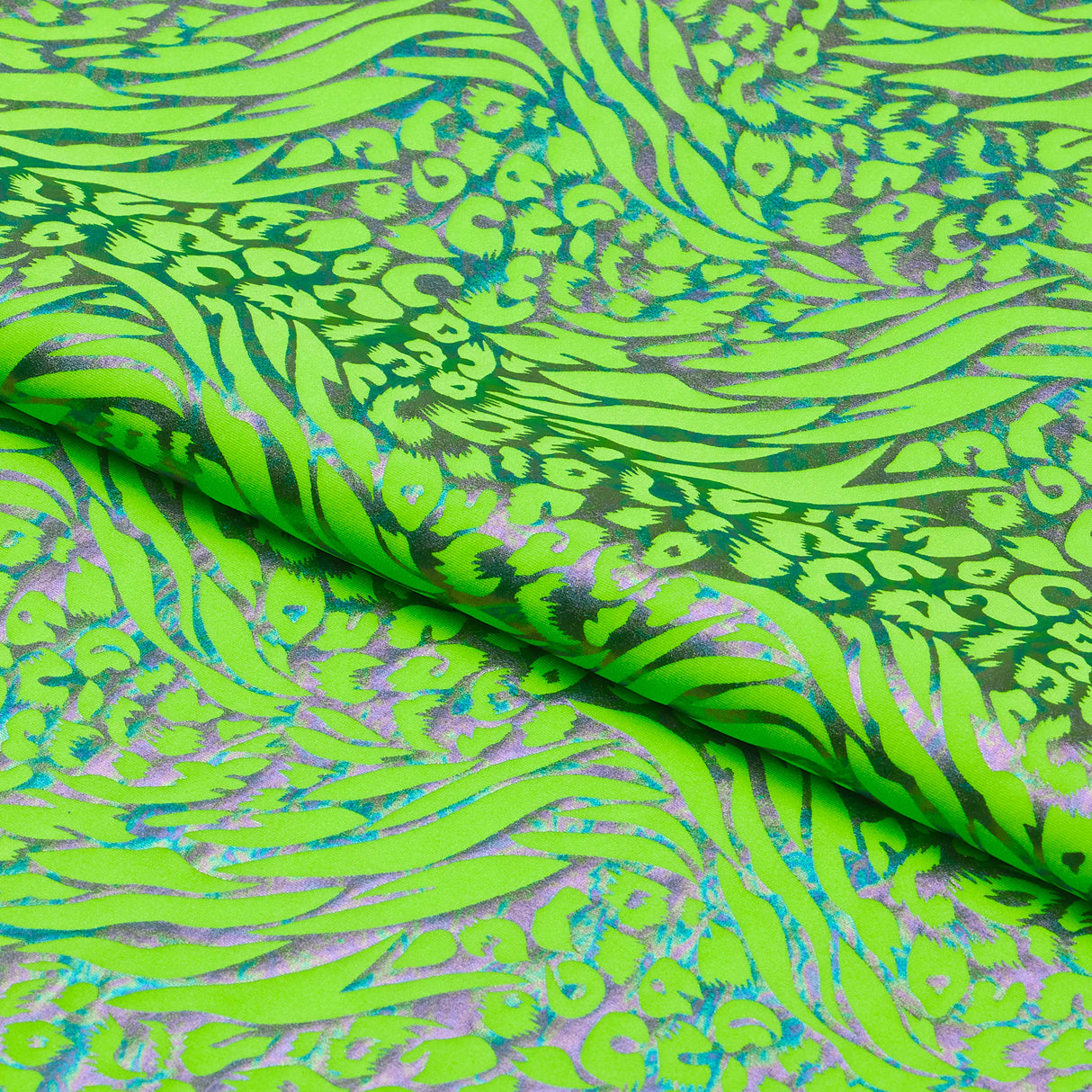 Funky Leopard Hologram Spandex Fabric - Leopard Tiger Stripe Oil Slick Foil, 56/58" Width (1 Yard)