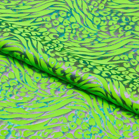 Funky Leopard Hologram Spandex Fabric - Leopard And Tiger Stripe Oil Slick Foil, 56/58" Width (1 Yard)