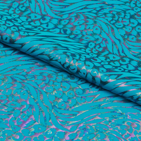 Funky Leopard Hologram Spandex Fabric - Leopard Tiger Stripe Oil Slick Foil, 56/58" Width (1 Yard)