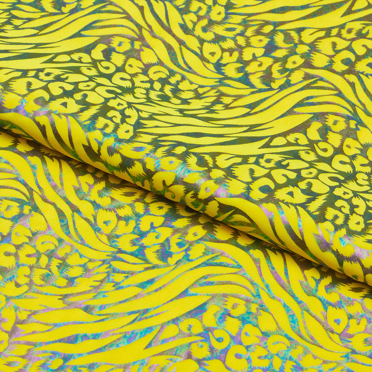 Funky Leopard Hologram Spandex Fabric - Leopard Tiger Stripe Oil Slick Foil, 56/58" Width (1 Yard)