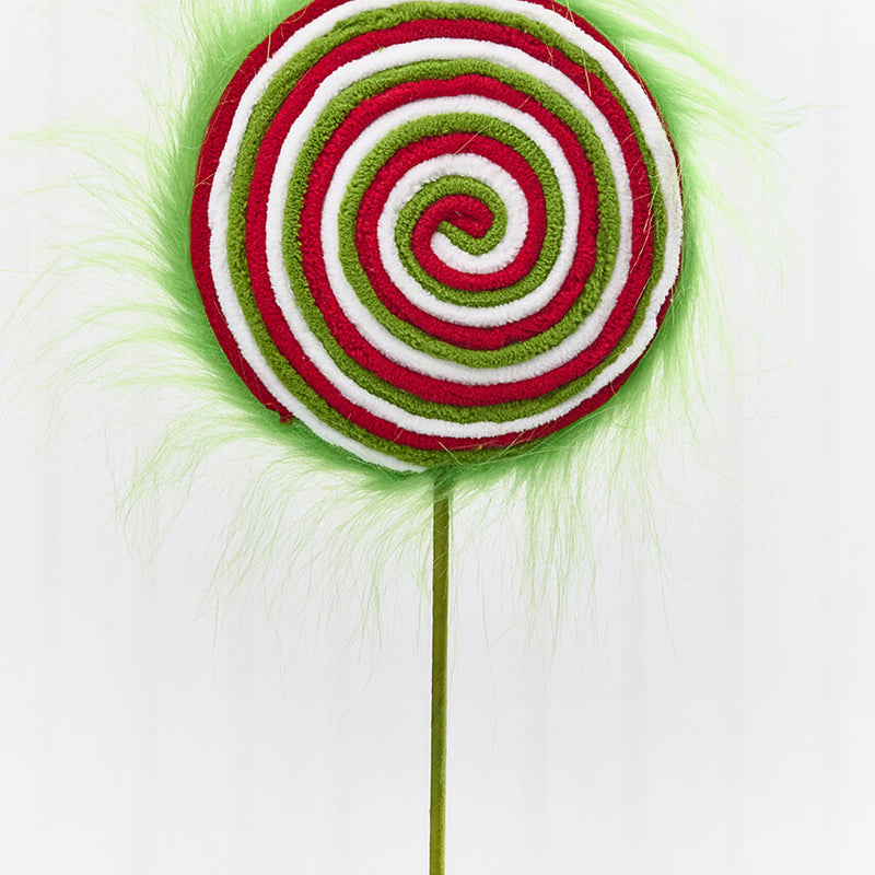19.5" x 6.5” Green, Red & White Furry Lollipop Spray