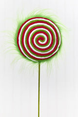 19.5" x 6.5” Green, Red & White Furry Lollipop Spray