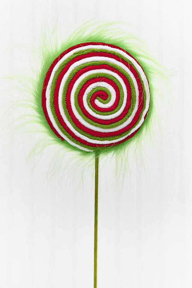19.5" x 6.5” Green, Red & White Furry Lollipop Spray