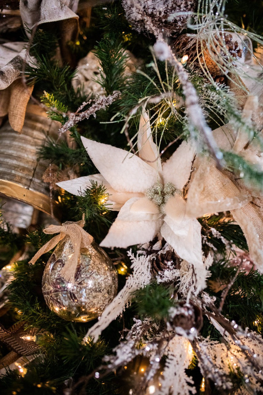 Ivory Woolly Fur Poinsettia Stem 24 Inch Christmas Flower Decor