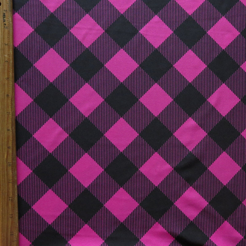 Swim Knit Poly Spandex Fuschia and Black Check
