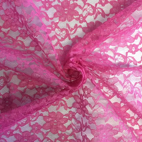 Fuchsia Raschel Lace Polyester Fabric - French Floral, Fuchsia, 60" Width