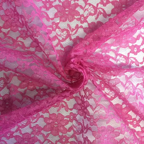 Fuchsia Raschel Lace Polyester Fabric - French Floral, Fuchsia, 60" Width