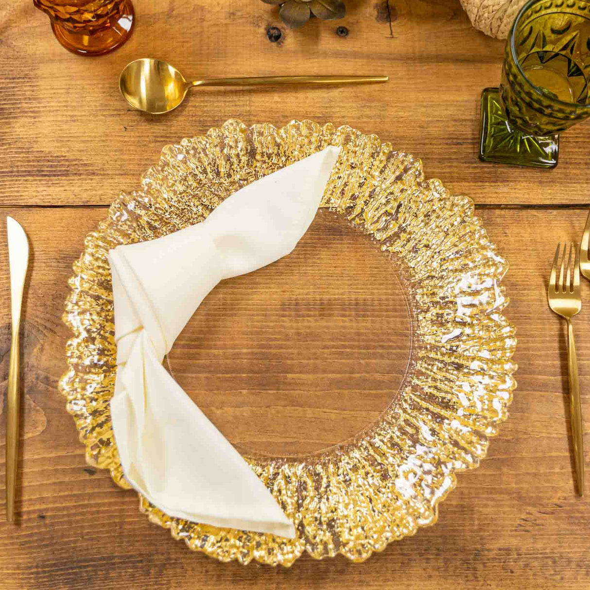 Glass Charger Plate 13" Clear Gold Reef