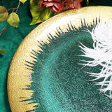 Glass Charger Plate 13" Clear Gold Foil Brushed Leaf Rim