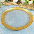 Glass Charger Plate 13" Clear Gold Foil Brushed Leaf Rim