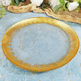 Glass Charger Plate 13" Clear Gold Foil Brushed Leaf Rim