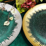 Glass Charger Plate 13" Clear Gold Foil Brushed Leaf Rim