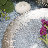 Glass Charger Plate 13 Inch Silver Foil Brushed Leaf Rim