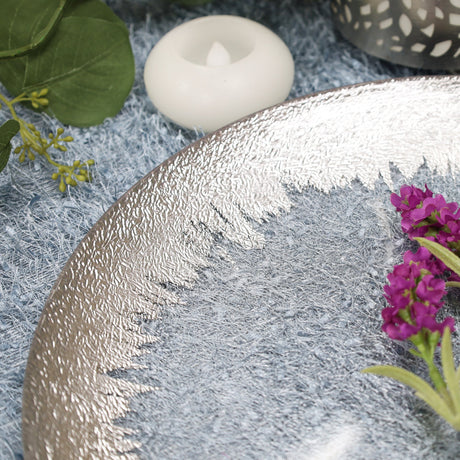 Glass Charger Plate 13 Inch Silver Foil Brushed Leaf Rim