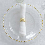 Glass Charger Plate 13 Inch Clear Gold Beaded