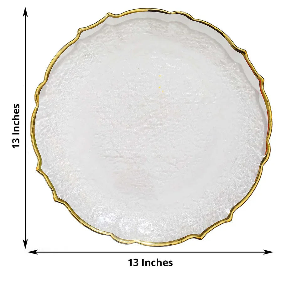 Glass Charger Plate 13" Gold Sunflower Scallop Rimmed