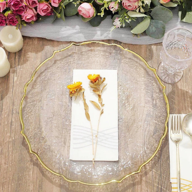 Glass Charger Plate 13" Gold Sunflower Scallop Rimmed