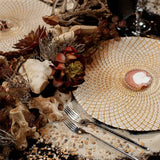 Glass Charger Plate 13" Gold Radiant Peacock Tail