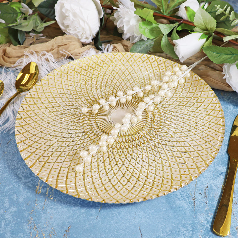Glass Charger Plate 13" Gold Radiant Peacock Tail