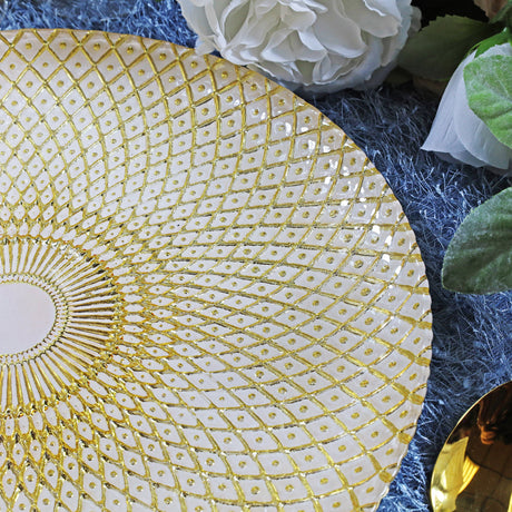 Glass Charger Plate 13" Gold Radiant Peacock Tail