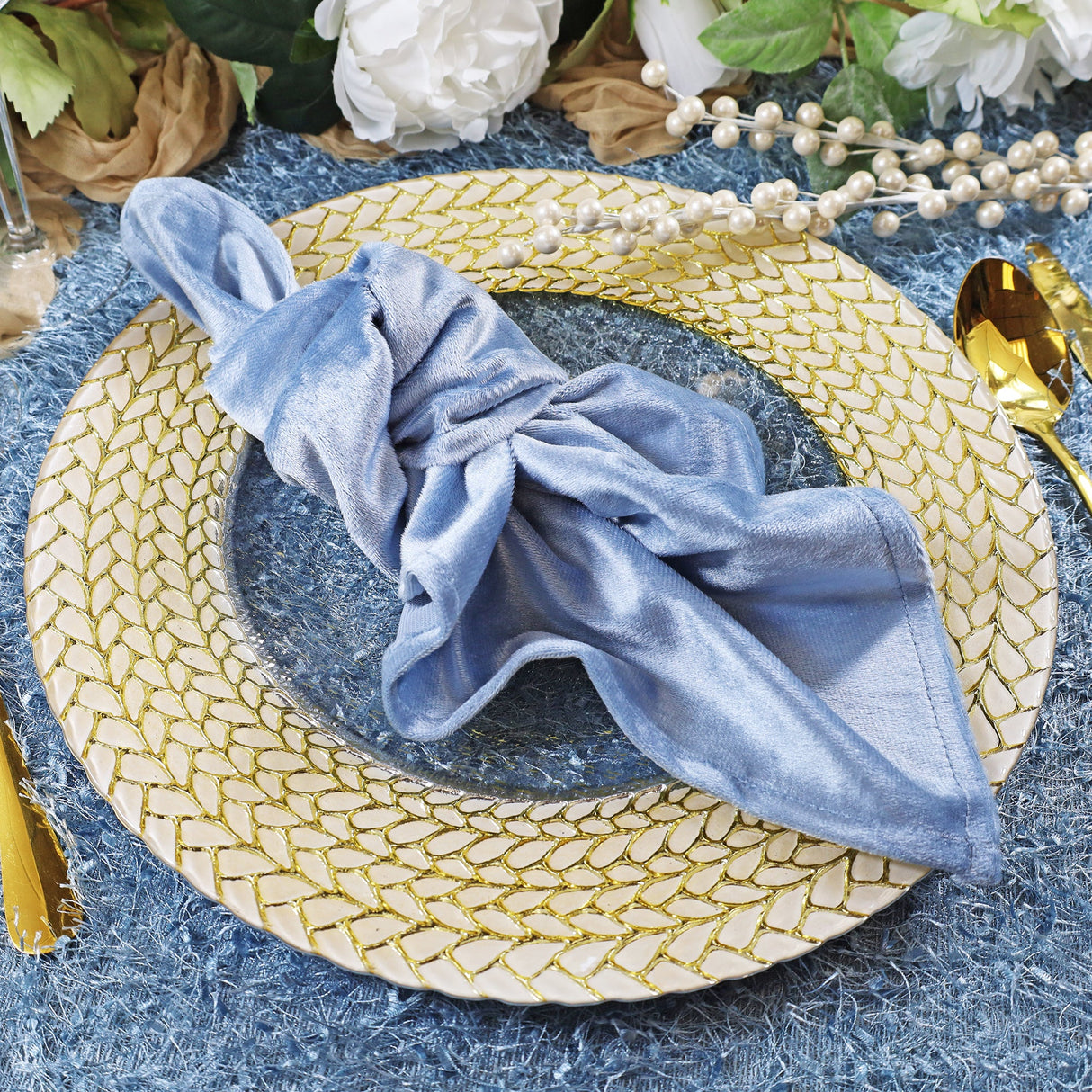 Glass Charger Plate 13 Inch Clear Gold Braided Rim